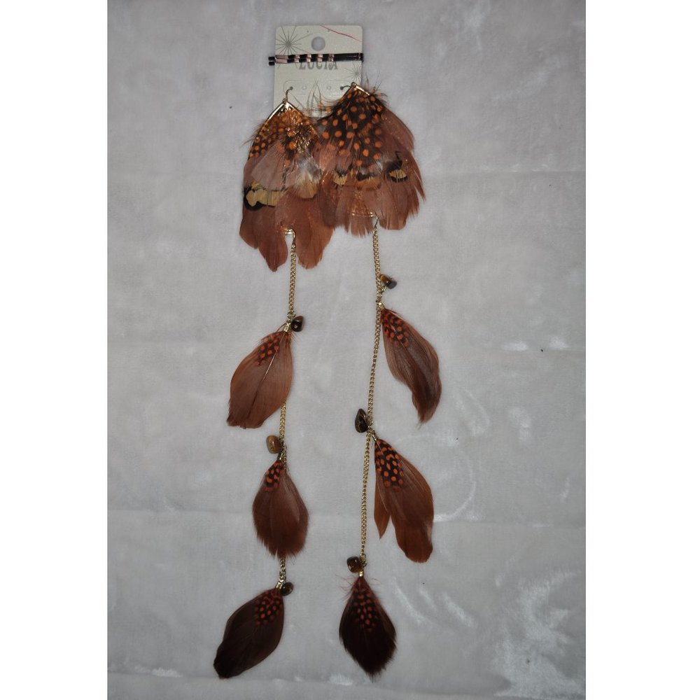 Bohemian feather earring Lightweight Fancy style. Long Handmade Retro Vintage